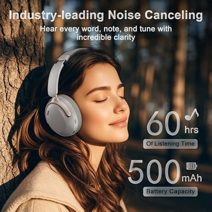 LORELEI QC30 Hybrid Active Noise Cancelling Headphones, 60H Playtime, Built-in Mic, Wireless Over Ear Headsets with Case,Bluetooth 5.4,Deep Bass Comfort Fit Soft-Earpads Fast Charging -Dunes Grey - color: Dunes Grey