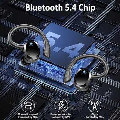 Wireless Earbuds Sport, Bluetooth 5.4 Headphones 3D Bass Hi-Fi Stereo Over Ear Buds, 60Hrs ENC Noise Cancelling Headset with Earhook, IP-X7 Waterproof Earphones Workout Running Gym for Android iOS - color: A-Bright Black