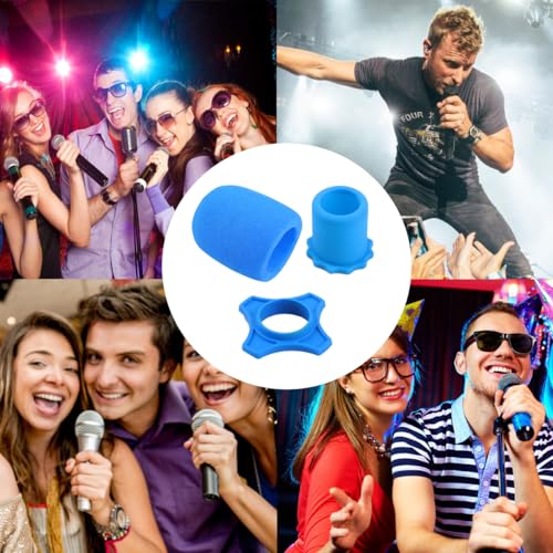 10 Set Handheld Microphone Protection Foam Mic Cover Set, Including 10 PCS Foam Microphone Windscreen Cover, 10 PCS Silicone Ring, 10 PCS Bottom Rod Sleeve Holder for KTV Mic Device(7 Colors)