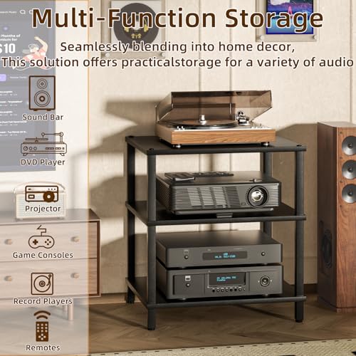 3-Tier AV Media Player Stand, Stereo Cabinet, Modern Stereo Cabine,Game Console Shelf,Wooden TV Stand,Multifunctional Entertainment Center, Suitable for Home, Conference Room, Black - color: Black, size: 3 Tier
