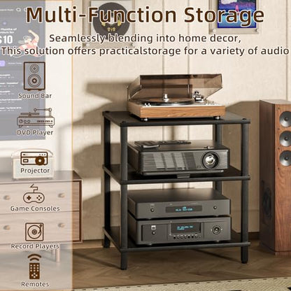 3-Tier AV Media Player Stand, Stereo Cabinet, Modern Stereo Cabine,Game Console Shelf,Wooden TV Stand,Multifunctional Entertainment Center, Suitable for Home, Conference Room, Black - color: Black, size: 3 Tier