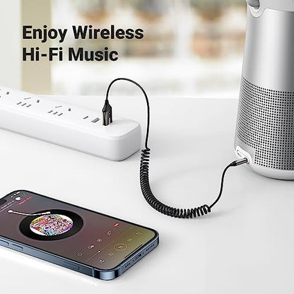 UGREEN Aux to Bluetooth 6.0 Adapter 3.5mm Bluetooth Receiver for Car USB 2.0 to 3.5mm Jack Kit with Built-in Microphone Aux Input for Hands-Free Calls Compatible with Car Speaker and Home Audio - color: Dark Grey