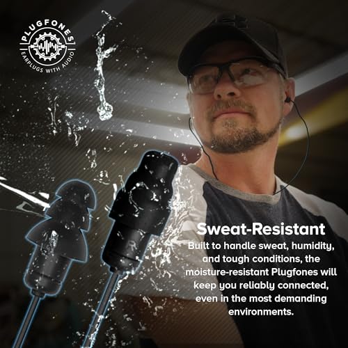 Plugfones Guardian Earplug Headphones - OSHA Compliant Noise-Reducing in-Ear Headphones with Hearing Protection - Wired Hybrid Design for Work and Travel - Includes Silicone & Foam Earplugs - Black - color: Black