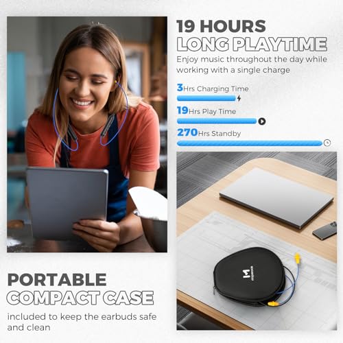MIPEACE Bluetooth Earplug Headphones, Neckband Wireless Earbuds earplugs-29db Noise Reduction isolating in-Ear earplug Earphones and Controls,IPX6 sweatproof,20+Hour Battery(Blue) - color: Blue