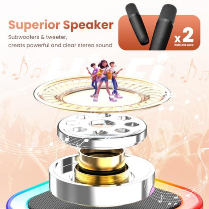 Mini Karaoke Machine, Portable Bluetooth Speaker & 2 Wireless Microphones | Karaoke Player Karaoke Microphone For Family Home Party Outdoor With HI-FI Sound | 5 Magic Sound | PA System | USB | TF | AUX - color: Black