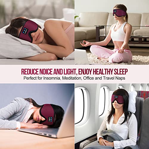 MUSICOZY 3D Sleep Headphones Bluetooth 5.4 Breathable Sleep Eye Mask | Cooling Fabric Lining with Blackout Design for Side Sleeper, HD Stereo Sound, 14 Hours Playtime for Sleep, Travel, Relaxation - color: Maroon Red