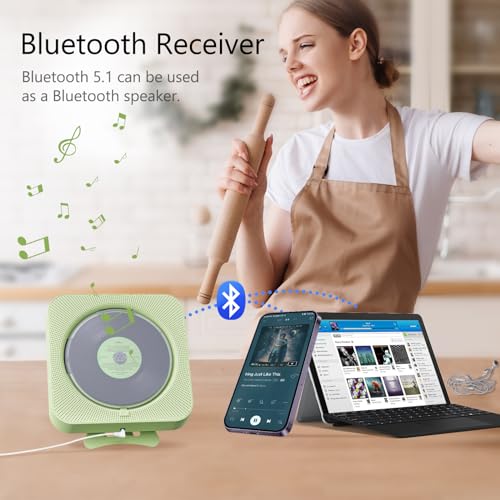 MICOCIOUS Portable CD Player with Bluetooth Desktop CD Player for Home CD Music Players with Remote Control,Timer,Built-in Dual Speakers with LED Display Home Audio Boombox FM Radio (Green) - color: Green