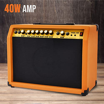 LyxPro 40 Watt Electric Guitar Amplifier | Solid State Studio Amp with 8” 4-Ohm Speaker, Custom EQ Controls, Drive, Delay, ¼” Passive/Active/Microphone Inputs, Aux in & Headphone Jack - Mahogany - color: Mahogany, size: 40 Watt