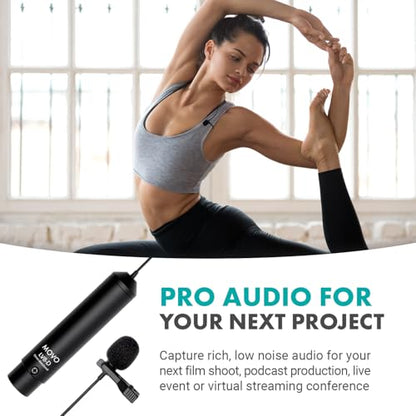 Movo LV8-D Broadcast-Quality XLR Lavalier Omni-Directional Wired Microphone with 12mm Mic Capsule for Accurate Voice Recording - Kit Includes Lapel Clip, Case and Windscreen