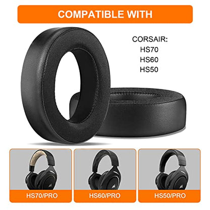 HS60 HS70 Earpads, Cooling Replacement Ear Pad Cushion for Corsair HS70 Pro | Also fit HS60/Pro HS50/Pro, Durable Protein Leather Gaming Headset Noise Isolation