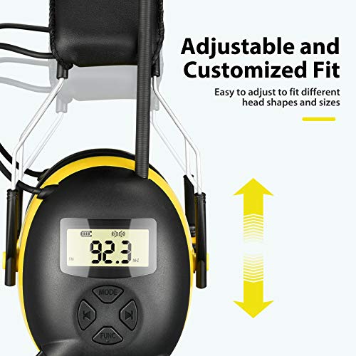BJKing AM/FM Radio Headphones with Digital Display, 30dB AM FM Hearing Protection Safety Ear Muff, Ear Protection Headphone for Mowing, Landscaping, Shooting and Construction Black-Yellow - color: Black-yellow