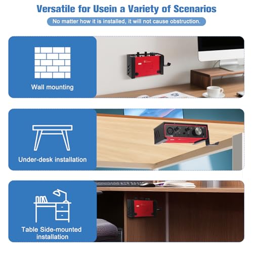 Under Desk Mount and Wall Mount for Focusrite Scarlett Solo 3rd/4th Gen | Metal Under Desk Mount for Audio Interfaces and Studio Gear with Adjustable Headphone Hanger Stand (Black）