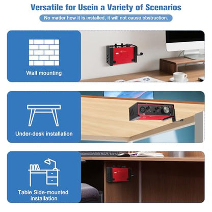 Under Desk Mount and Wall Mount for Focusrite Scarlett Solo 3rd/4th Gen | Metal Under Desk Mount for Audio Interfaces and Studio Gear with Adjustable Headphone Hanger Stand (Black）