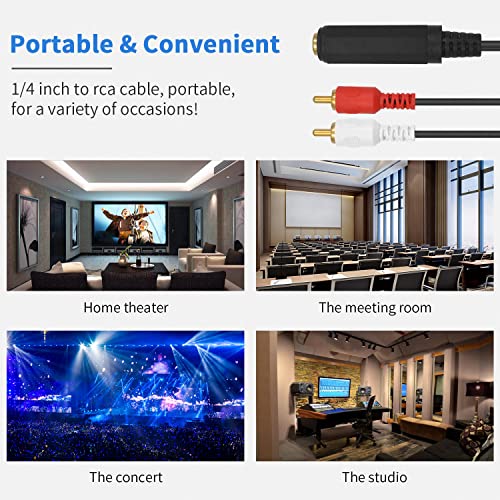 Poyiccot RCA to 1/4 Adapter Cable, 6.35mm 1/4 inch TRS Stereo Jack Female to 2 RCA Male Plug Y Splitter Adapter Cable for Subwoofer, Amplifier, Audio/Video Receiver. 25cm/10inch