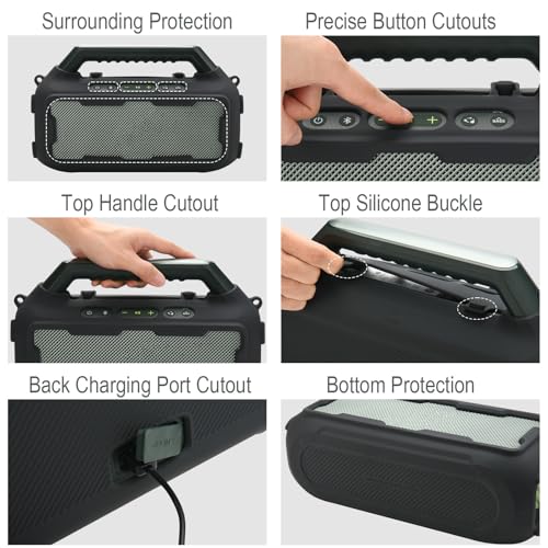 Silicone Cover for Soundcore Boom 2 Outdoor Speaker(Black) | Travel Silicone Sleeve Case Shockproof Protective Cover Soft Skin with Shoulder Strap