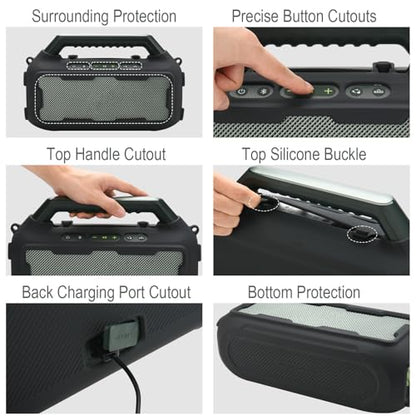 Silicone Cover for Soundcore Boom 2 Outdoor Speaker(Black) | Travel Silicone Sleeve Case Shockproof Protective Cover Soft Skin with Shoulder Strap