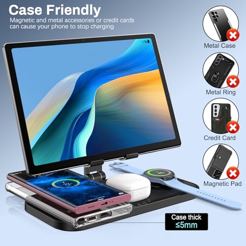 Wireless Charger for Samsung, 4 in 1 Charging Station for Samsung, Foldable Charging Stand for Galaxy S25 Ultra/S24/S23/Z Fold 7/Flip7/Note 20/Galaxy Watch 8/7/6/5 Pro/Galaxy Buds Pro3/Android/Tablet