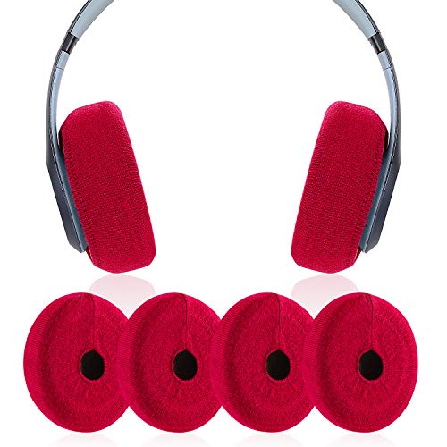 Earpads Sweater Cover Protectors with Stretchable Knit Fabric for Beats Studio 3/2 Bose QC35 25 15 Headphones and Other Headsets with 3-4 Inch Ear Cushions [ 2 Pairs ] (Red) - color: Red