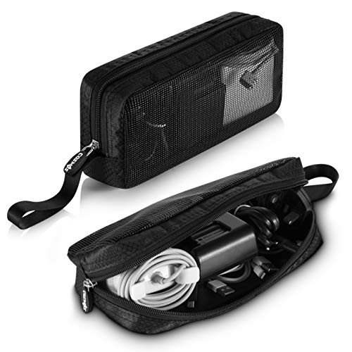 CM Travel Cable Organizer Case Portable Computer Accessories Zipper Mesh Pouch for Holding Laptop Mouse, Power Bank, USB, Adapter, Charger, Cellphone and Cosmetics (Case ONLY)