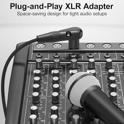 HOSONGIN Right Angle XLR Cable, Adjustable-Angle Male to Straight Female 1FT, 90 Degree Mic Cord for Mixer, Studio, Podcast - 2 Pack