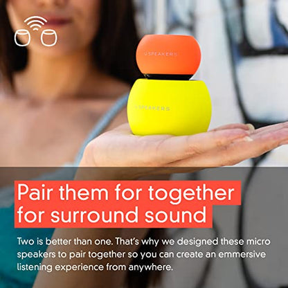 Fashionit U Mini, Tiny Bluetooth Speaker with Magnetic Base, Glow Orange | aluminum shell, Wireless, TWS stereo pairing, 30 foot range, rechargeable battery, magnetic base, travel and gifting - color: Glow in the Dark Orange