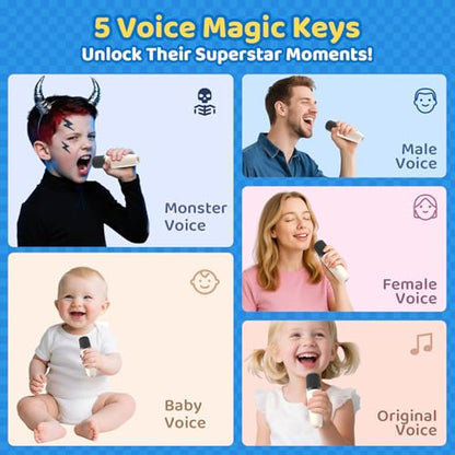 Karaoke Machine for Kids, Toys for 3-12 Years Old Girls Gifts, Kids Karaoke Microphone Machine Toy, Best Fun Christmas Birthday Gifts for 5 6 7 8 9 10 11 Years Teens Girl Boys Beige 2 Mic - color: Beige 2 Mics