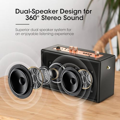 Karaoke Machine, Retro-Design Speaker with 2 Wireless Microphones for Adults & Kids, Portable Karaoke System for Home Party, Bluetooth/AUX/USB/TF/TWS Support, Gifts for Women & Girls - style: Black