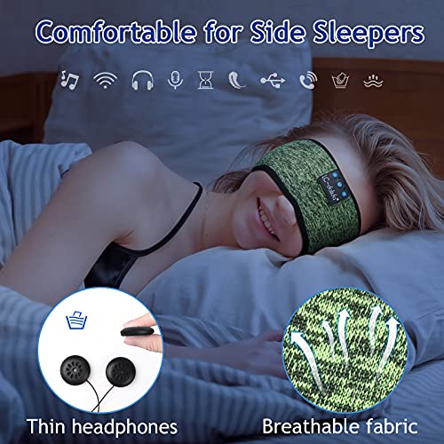 LC-dolida Sleep Headphones Wireless Bluetooth Headband Headphones for Sleeping Music Band Cozy Sleep Mask with Thin HD Stereo Speakers Perfect for Side Sleepers(Olive) - color: Olive