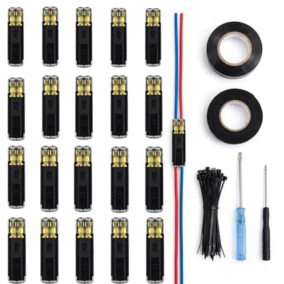 No Strip Solderless Speaker Wire Quick Disconnect Connectors Kit, Includes 40Pcs/20 Pairs, Tape, Zip Ties Install Tools, for Car Audio & 12V Automotive, 16-18 AWG