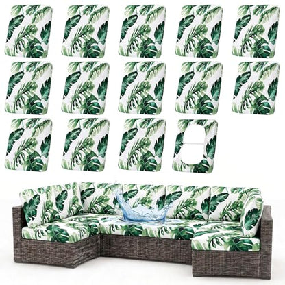 Waterproof Outdoor Cushion Covers, Stretch Patio Slipcovers | UV Resistant Coating, Stretch Fabric, Waterproof Protection, Replacement Covers, Fits Patio Furniture Cushions (14 Pieces) - color: Monstera Deliciosa, size: 14PCS