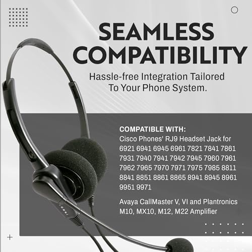 INNOTALK - Cisco Phone Headset, Classic Binaural Wired Headset with Microphone & Quick Disconnect RJ9 Adapter for Most Cisco Phones, Wired Headphones, Cost Effective Corded Headset - size: Classic-Binaural