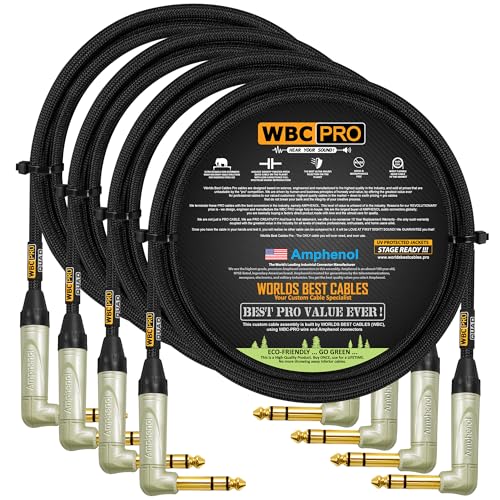 4 Units - 5 Foot - WBC-PRO-Quad Ultra-Silent Ultra-Flexible Balanced Star-Quad Cable with Amphenol QS3R-AU ¼ Inch (6.35mm) Gold Right-Angled TRS Stereo Phone Plugs & Black Tweed Jacket - size: 5 FT, style: 4 Cables