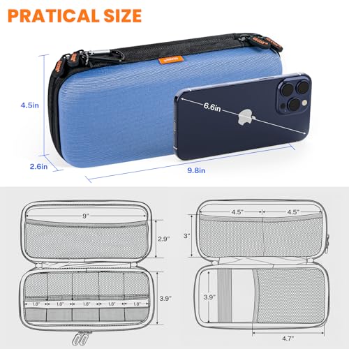 Hard Shell Carrying Case, Electronics Organizer Travel Case | Double-Layer ,Portable Tech Zipper Pouch for Charger, Phone, Power Bank, External Hard Drive & USB Flash Drive - color: Marine-Blue