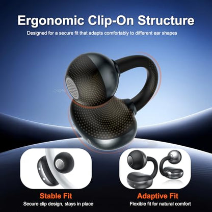 Open-Ear Earbuds, Clip-On Bluetooth 6.0 Headphones, Open-Ring Design Over-The-Ear Earphones, IP67 Waterproof, 48H Playtime, True Wireless Earbuds for Running, Sports, Phone Calls, and Music