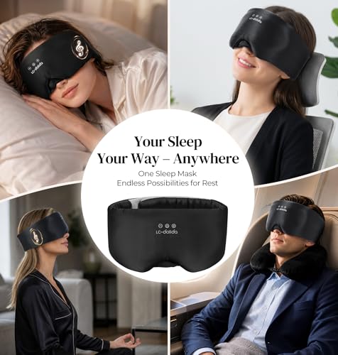 LC-dolida 3D Silk Bluetooth Sleep Mask, Mulberry Silk Sleep Mask with Bluetooth Headphones, Bluetooth Eye Sleep Mask for Side Sleepers, Total Blackout Bluetooth Eye Mask for Women Men, Black - color: Black