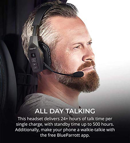BlueParrott B350-XT BPB-35020 Noise Canceling Bluetooth Headset with 300-FT Wireless Range for iOS and Android Bundle with Blucoil Headphones Carrying Case, and Replacement Ear Pads