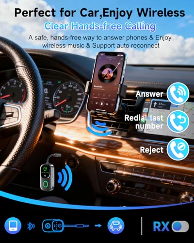 LED Display 2 in 1 Bluetooth 6.0 Transmitter Receiver 3.5mm AUX Jack RCA Wireless Audio Adapter Dongle for Airpods Headphones TV Airplane Flight Car Speaker Home Stereo, Dual Pairing & Handsfree Call - color: Black AUX Standard
