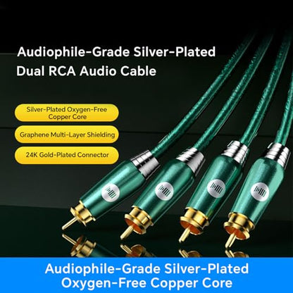 M/M Digital Audio Coaxial Cable [Silver-Plated | Copper Core | 17AWG], RCA Coaxial Cable, 2RCA Male to 2RCA Male L/R Sound Digital Coaxial Audio Cable, Emerald - size: 9.8FT/3M