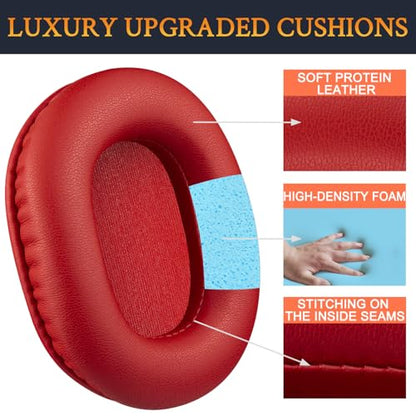 SOULWIT Earpads Replacement for Audio Technica ATH M50X M50XBT M50RD M40X M30X M20X MSR7 SX1 Monitor Headphones, Ear Pads Cushions with Softer Protein Leather, High-Density Foam - Red - color: Red