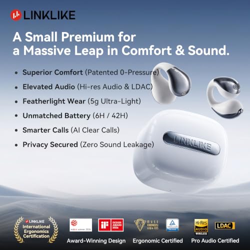 Linklike Air Open Ear Clip-on Earbuds｜Zero-Gravity Wearable Tech｜Silver - color: Silver