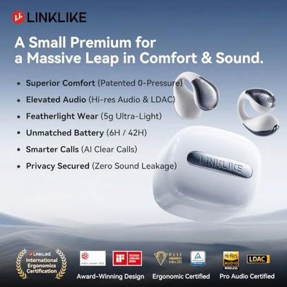 Linklike Air Open Ear Clip-on Earbuds｜Zero-Gravity Wearable Tech｜Silver - color: Silver
