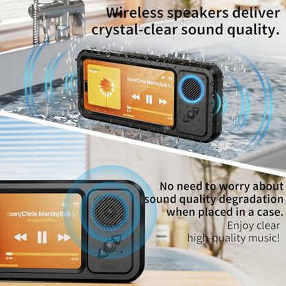 Shower Phone Holder Waterproof with Speaker Hole,360° Rotation Shower Phone Case Holder,Anti Fog Phone Stand Mount for Bathroom Bathtub Kitchen Wall Mirror,for 4-7" iPhone 17 S25 Ultra(Black) - color: Black