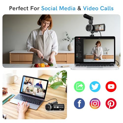 4K Video Camera Camcorder 3.0" Touch Screen Vlogging Camera for YouTube 18X Digital Zoom with External Stereo Microphone, Remote Control, 32G Card &2 Batteries