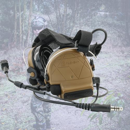 HEARFALCOM Tactical Headset C5 PRO Headphones with Mic Noise Cancelling for kenwoo Two-Way Radio for Airsoft CS Gaming - color: Brown