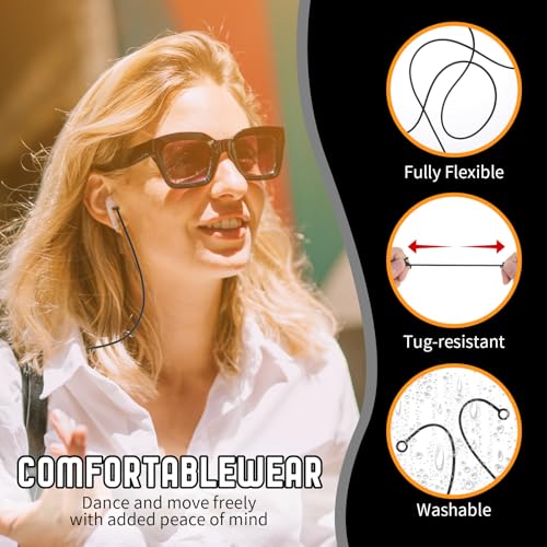 Ptwola 2 Pack Silicone Earphones Anti-Lost Straps Soft Safety Tug-Resistant Sports Earplug Lanyard Flexible Wire Cable Connector Cord Fits Any Wireless Bluetooth Earphones