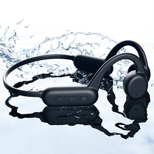 IHAO Swimming Headphones True Bone Conduction Open Ear Headset MP3 Player Built-in 32G Memory IP68 Underwater Waterproof Stereo Bluetooth Earphone for Driving Bicycling Running Skiing-X18 Black - color: X18 Black