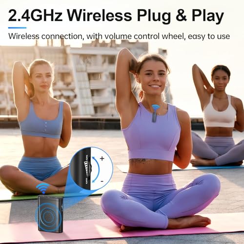 Moman Voice Amplifier with Wireless Lavalier Microphone, Zero Whistling Low Latency Portable Speaker, Personal PA System with Wireless Clip on Mic for Teachers Classroom Yoga Tour Guide Meeting Coach - color: Black