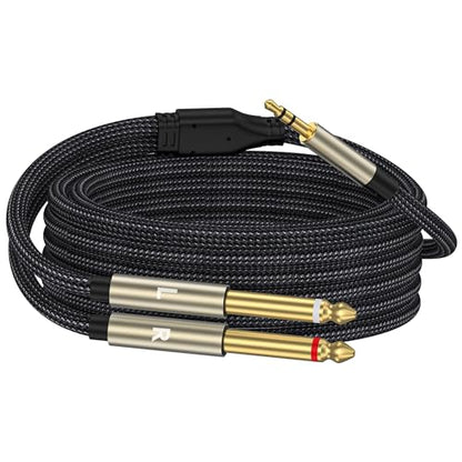 3.5mm 1/8 TRS to Dual 6.35mm 1/4 TS Mono Breakout Cable Y Splitter Stereo Cord Adapter Compatible with iPhone, iPod, Computer Sound Card, CD Player, Multimedia Speaker, Home Stereo System-6.6FT - size: 6.6FT