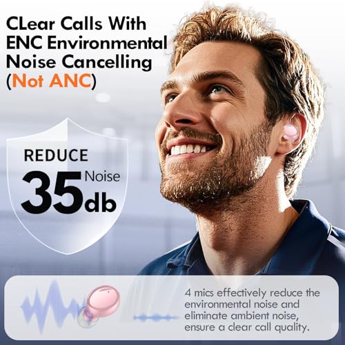 Lanteso True Wireless Earbuds Bluetooth 5.4, in Ear Headphones | 48H Playtime,Light Weight, Built in Mic, Premium Sound with Deep Bass, Clear Calls for Sports Workout Pink - color: Pink