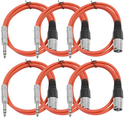 Seismic Audio - SATRXL-M2-6 Pack of Red 2' XLR Male to 1/4" TRS Patch Cables - color: Red, size: 2 Foot